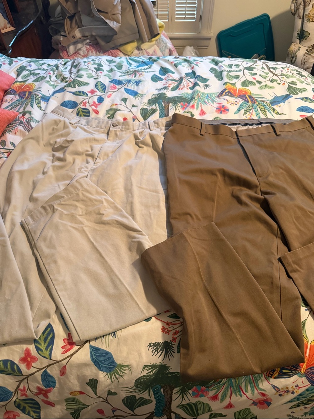 Mens Docker Classic Flat-Front  Pants in Brown and Khaki 40/32